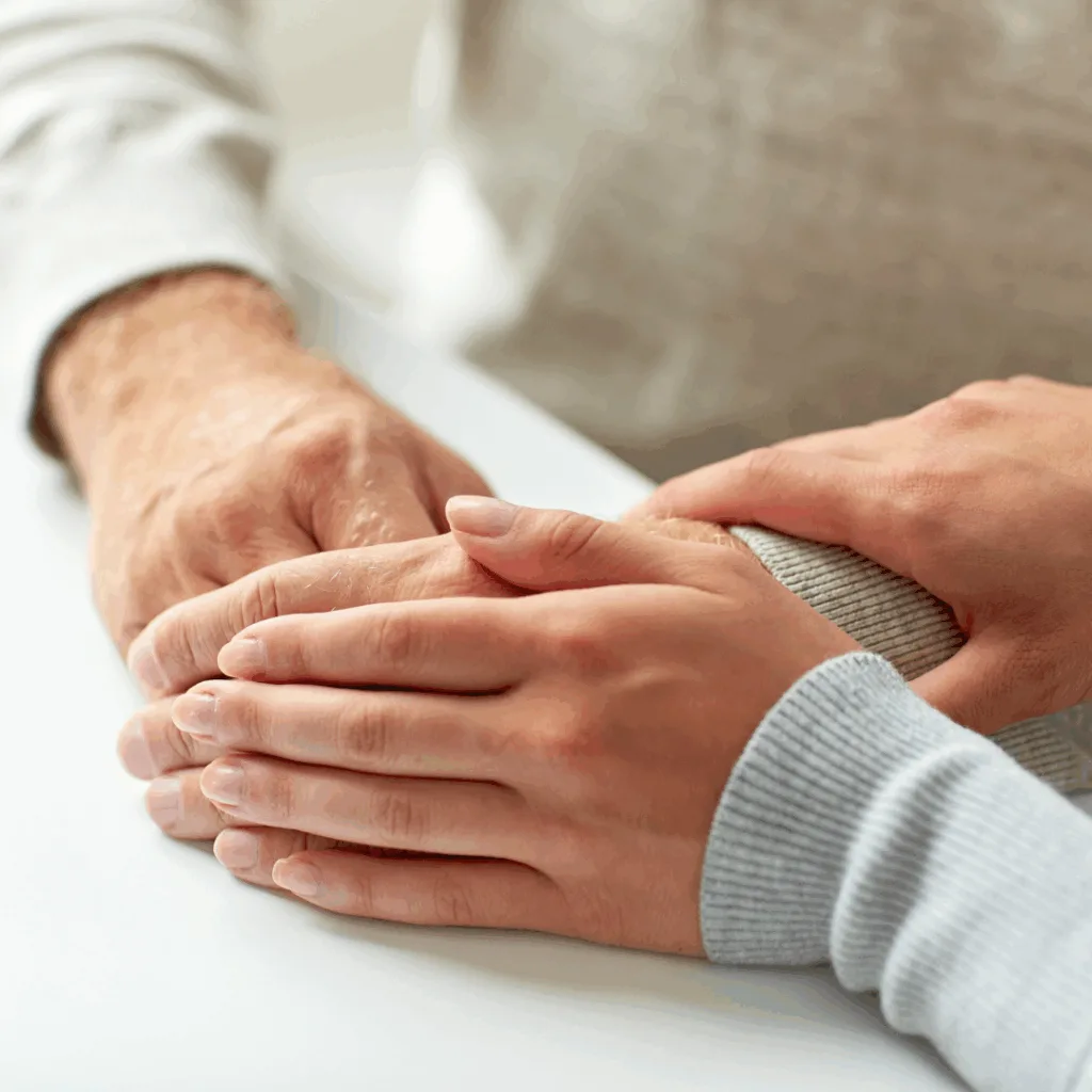 Hands offering gentle support and comfort, symbolizing compassionate care during cancer treatment